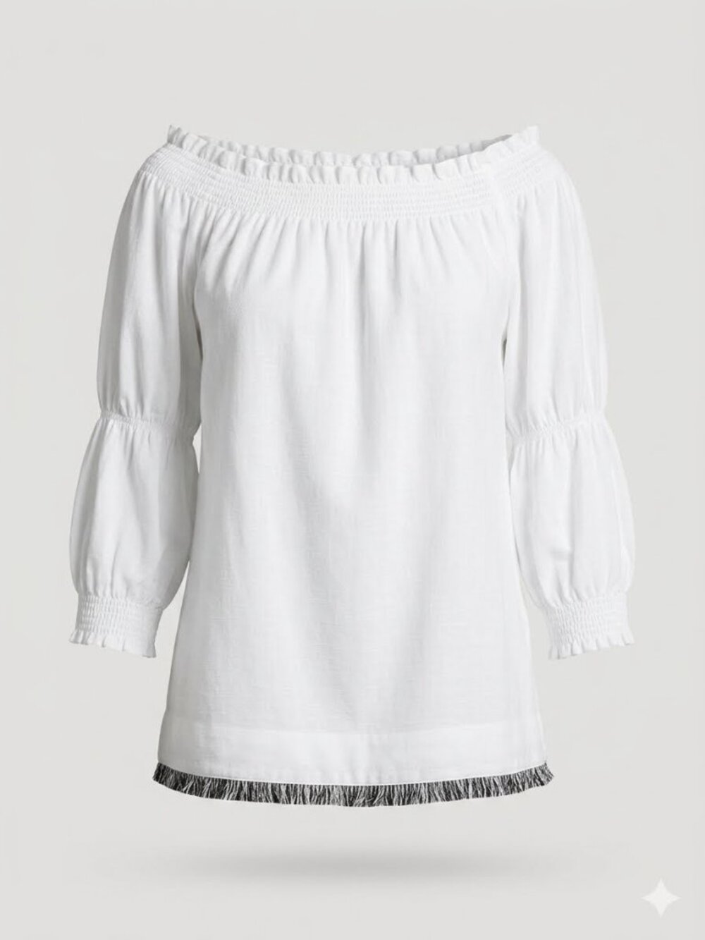 Trina Turk Ragtime White Off-Shoulder Fringed Hem Peasant Bohemian Blouse 3785